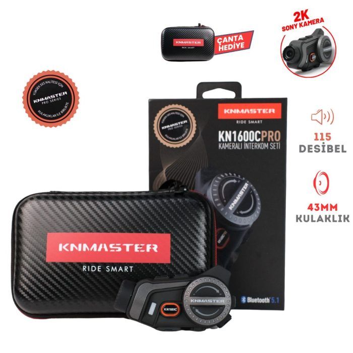 KNMASTER KN1600C PRO Kameralı Motosiklet Kask İnterkom Bluetooth Intercom Kulaklık Seti