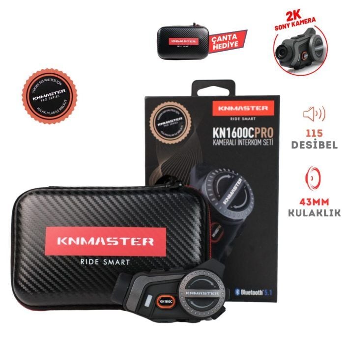 KNMASTER KN1600C PRO Kameralı Motosiklet Kask İnterkom Bluetooth Intercom Kulaklık Seti