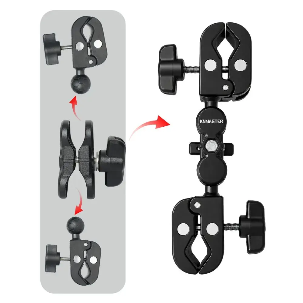 KNMASTER MC-200 – 360° Ayarlanabilir Motosiklet Çift Yengeç Kelepçeli (Double Clamp) Aksiyon Kamera Destek Aparatı (17 cm)