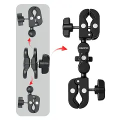 KNMASTER MC-200 – 360° Ayarlanabilir Motosiklet Çift Yengeç Kelepçeli (Double Clamp) Aksiyon Kamera Destek Aparatı (17 cm)