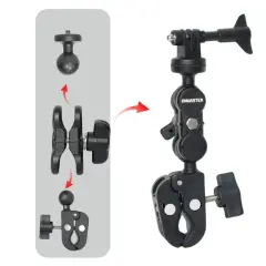 KNMASTER MC-200 – 360° Ayarlanabilir Motosiklet Çift Yengeç Kelepçeli (Double Clamp) Aksiyon Kamera Destek Aparatı (17 cm)