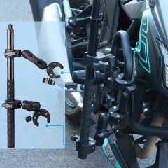 KNmaster MC150 360° Ayarlanabilir Motosiklet Çift Yengeç Kelepçeli Double Clamp Aksiyon Kamera Destek Aparatı (19 cm)