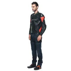Dainese Racing 4 Black Fluo Red Deri Motosiklet Mont